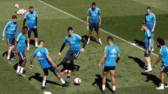 Courtois, en un entrenamiento con el Real Madrid.