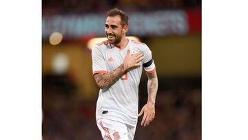 CARDIFF, WALES - OCTOBER 11:  Paco Alcacer of Spain (9) celebrates as he scores his team&#039;s first goal during the International Friendly match between Wales and Spain on October 11, 2018 in Cardiff, United Kingdom.  (Photo by Dan Mullan/Getty Images)