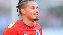 BUDAPEST, HUNGARY - JUNE 04: Kalvin Phillips of England looks on prior to the UEFA Nations League League A Group 3 match between Hungary and England at Puskas Arena on June 04, 2022 in Budapest, Hungary. (Photo by Michael Regan/Getty Images)
