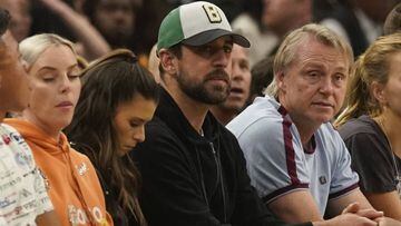 Green Bay Packers&#039; Aaron Rodgers watches during the first half of Game 5 of a second round NBA basketball playoff series between the Milwaukee Bucks and the Boston Celtics Wednesday, May 8, 2019, in Milwaukee. (AP Photo/Morry Gash)