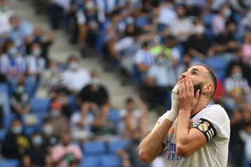 Benzema reacts during Real Madrid's defeat to Espanyol on Sunday.