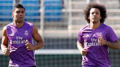 Casemiro y Marcelo, en el entrenamiento del Real Madrid.
