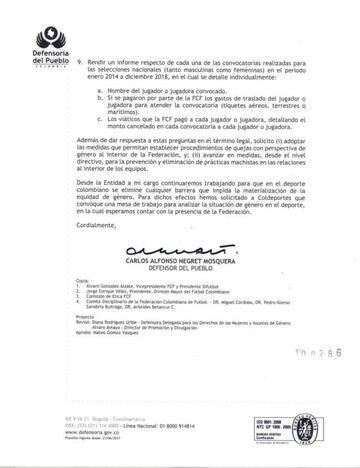 Carta Defensoría del Pueblo al FCF