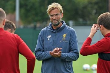Jurgen Klopp manager of Liverpool during a training session at Melwood Training Ground