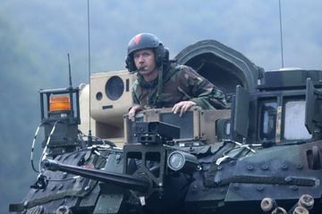 U.S. soldiers on M2 Bradley armored vehicles take part during the Warrior Strike VIII exercise at the Rodriguez Range on September 19, 2017 in Pocheon, South Korea.