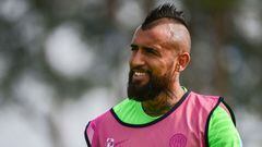 Inter Milan&#039;s Chilean midfielder Arturo Vidal is pictured during a training session in Appiano Gentile, on the eve of the UEFA Champions League Group D football match between Inter Milan and Real Madrid in Milan, on September 14, 2021. (Photo by Miguel MEDINA / AFP)