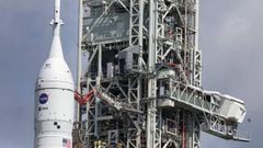 Artemis I's Space Launch System heavy-lift rocket carrying the Orion spacecraft on Launch Pad 39-B at Kennedy Space Center, Florida, on Saturday, Aug. 27, 2022.