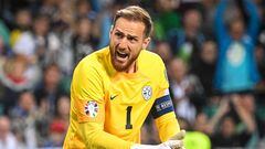 Slovenia�s goalkeeper Jan Oblak reacts during the Euro 2024 Group H second leg qualifying football match between Slovenia and Finland at the Stozice Stadium in Ljubljana on October 14, 2023. (Photo by Jure Makovec / AFP)