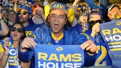 Feb 7, 2022; Westlake Village, CA, USA; Los Angeles Rams fans react during Super Bowl LVI Opening Night at Oaks Christian High School. Mandatory Credit: Kirby Lee-USA TODAY Sports