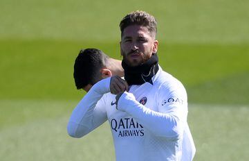 Ramos looks on during a PSG training session.
