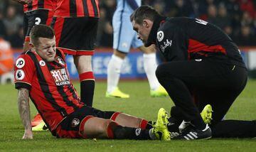 AFC Bournemouth v Manchester City: not for the first time, Jack Wilshere receives medical attention.