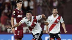 River Plate's midfielder Jose Paradela (C) celebrates after scoring a goal against Lanus during their Argentine Professional Football League Tournament 2023 match at Ciudad de Lanus stadium in Lanus, Buenos Aires province, Argentina, on March 4, 2023. (Photo by ALEJANDRO PAGNI / AFP) (Photo by ALEJANDRO PAGNI/AFP via Getty Images)