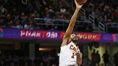 CLEVELAND, OH - JANUARY 18: Derrick Rose #1 of the Cleveland Cavaliers takes a shot against Elfrid Payton #2 of the Orlando Magic at Quicken Loans Arena on January 18, 2018 in Cleveland, Ohio. NOTE TO USER: User expressly acknowledges and agrees that, by 