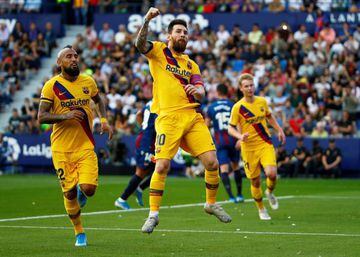 Consolation | Barcelona's Lionel Messi celebrates scoring against Levante.