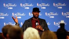Jun 12, 2017; Oakland, CA, USA; Cleveland Cavaliers forward LeBron James at a press conference after game five of the 2017 NBA Finals against the Golden State Warriors at Oracle Arena. Mandatory Credit: Cary Edmondson-USA TODAY Sports     TPX IMAGES OF THE DAY