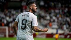 Higinio celebra un gol con el Albacete.