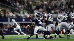 ARLINGTON, TEXAS - JANUARY 05: Russell Wilson #3 of the Seattle Seahawks throws against the Dallas Cowboys in the second quarter of the Wild Card Round at AT&amp;T Stadium on January 05, 2019 in Arlington, Texas.   Ronald Martinez/Getty Images/AFP == FOR