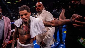US boxer Gervonta Davis celebrates defeating Mexican boxer Isaac Cruz following their WBA Lightweight Championship bout at the Staples center in Los Angeles, California on December 5, 2021. (Photo by Apu GOMES / AFP)