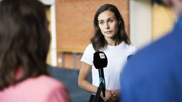 Prime Minister of Finland Sanna Marin answers journalists' questions  in Kuopio, Finland.