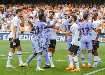 Vinicius with the Mestalla crowd having racist insults hurled at him, and threatening to leave the field of play. Later, there was a major brawl between Valencia and Real Madrid players, resulting in Vinicius being sent off.