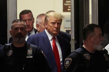 Former US President Donald Trump arrival at Manhattan Criminal Courthouse for arraignment on 34 felony charges