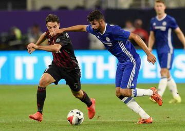 Costa (right) in action for Chelsea against AC Milan on Wednesday.