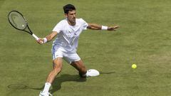 Novak Djokovic, en una sesi&oacute;n de entrenamiento previa a Wimbledon.
