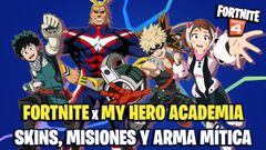 Fortnite x My Hero Academia: nuevas skins de Midoriya, Uraraka, Bakugo y All Might, Misiones y nueva arma M&iacute;tica