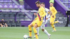 Gerard Pique of FC Barcelona shoot the ball during the spanish league, La Liga, football match played between Real Valladolid and FC Barcelona at Jose Zorrilla Stadium on July 11, 2020 in Valladolid, Spain.   11/07/2020 ONLY FOR USE IN SPAIN