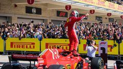 Raikkonen celebra su &uacute;ltima victoria con Ferrari en el GP de Austin 2018.