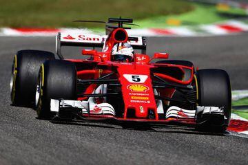 MONZA, ITALY - SEPTEMBER 03: Sebastian Vettel of Germany driving the (5) Scuderia Ferrari SF70H on track during the Formula One Grand Prix of Italy at Autodromo di Monza on September 3, 2017 in Monza, Italy. (Photo by Clive Rose/Getty Images)