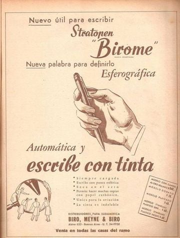 Cartel publicitario del bolígrafo de Ladislao José Biró. Imágen: Wikipedia