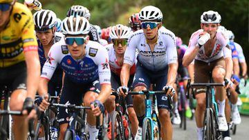 BILBAO, SPAIN - AUGUST 24: (L-R) Remco Evenepoel of Belgium and Team Quick-Step - Alpha Vinyl and Harold Tejada Canacue of Colombia and Team Astana – Qazaqstan compete during the 77th Tour of Spain 2022, Stage 5 a 187,2km stage from Irún to Bilbao / #LaVuelta22 / #WorldTour / on August 24, 2022 in Bilbao, Spain. (Photo by Tim de Waele/Getty Images)