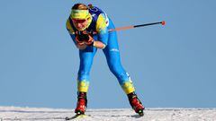 ZHANGJIAKOU, CHINA - FEBRUARY 08: Valentyna Kaminska of Team Ukraine competes during the Women&#039;s  Cross-Country Sprint Free Qualification on Day 4 of the Beijing 2022 Winter Olympic Games at The National Cross-Country Skiing Centre on February 08, 20