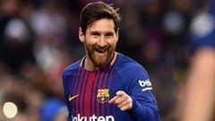 Lionel Messi celebrando un gol con el FC Barcelona