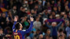 Soccer Football - La Liga Santander - FC Barcelona v Levante - Camp Nou, Barcelona, Spain - April 27, 2019   Barcelona&#039;s Lionel Messi celebrates scoring their first goal   REUTERS/Albert Gea