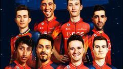 Cartel promocional del equipo Ineos Grenadiers para el Tour de Francia 2023 con Egan Bernal, Daniel Felipe Martínez, Omar Fraile, Jonathan Castroviejo y Carlos Rodríguez entre otros.