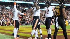 DJ Moore #2 of the Chicago Bears celebrates with teammates