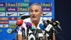 Brazil&#039;s coach Tite speaks during a presser at the King Saud University Stadium in Riyadh on November 14, 2019, on the eve of their friendly football match against Argentina. (Photo by Fayez Nureldine / AFP)