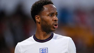 WOLVERHAMPTON, ENGLAND - JUNE 14: Raheem Sterling of England looks on during the UEFA Nations League - League A Group 3 match between England and Hungary at Molineux on June 14, 2022 in Wolverhampton, England. (Photo by Michael Regan - The FA/The FA via Getty Images)