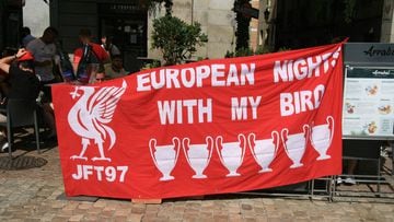Liverpool&#039;s banners adorned bars all over Madrid&#039;s Plaza Mayor.