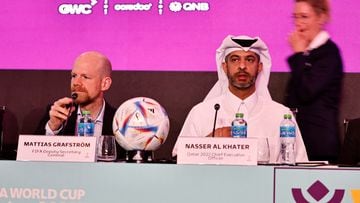 Soccer Football - Nasser Al Khater, CEO of Qatar 2022 and Mattas Grafstrom, FIFA Deputy Secretary General during the Team Workshop for the FIFA World Cup Qatar 2022 in Doha, Qatar, July 4, 2022. REUTERS/Hamad I Mohammed