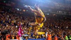 Tigres' French forward Andre Pierre Gignac celebrates after scoring against Pachuca during their Mexican Apertura tournament football match between Tigres And Pachuca at Universitario stadium in Monterrey, Mexico, on October 13, 2022. (Photo by Julio Cesar AGUILAR / AFP)