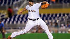 (FILES) This file photo taken on September 20, 2016 shows Jose Fernandez #16 of the Miami Marlins pitching during the game against the Washington Nationals at Marlins Park on in Miami, Florida.  According to media outlets September 25, 2016, Fernandez was