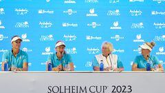 CASARES, SPAIN - SEPTEMBER 20: Captain Suzann Pettersen and vicecaptains Laura Davies, Caroline Martens and Anna Nordqvist of Team Europe attend a press conference prior to the The Solheim Cup at Finca Cortesin Golf Club on September 20, 2023 in Casares, Spain. (Photo by Angel Martinez/Getty Images)