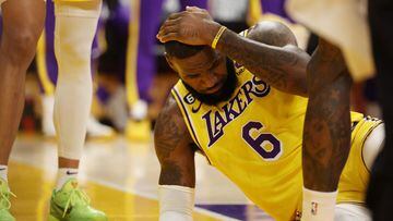 LOS ANGELES, CALIFORNIA - MAY 22: LeBron James #6 of the Los Angeles Lakers reacts after being fouled during the first quarter against the Denver Nuggets in game four of the Western Conference Finals at Crypto.com Arena on May 22, 2023 in Los Angeles, California. NOTE TO USER: User expressly acknowledges and agrees that, by downloading and or using this photograph, User is consenting to the terms and conditions of the Getty Images License Agreement.   Harry How/Getty Images/AFP (Photo by Harry How / GETTY IMAGES NORTH AMERICA / Getty Images via AFP)