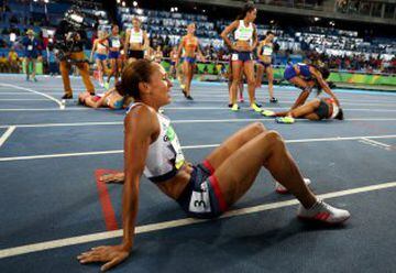 Jessica Ennis-Hill of Great Britain reacts after the Women's Heptathlon 800m on Day 8 of the Rio 2016 Olympic Games at the Olympic Stadium on August 13, 2016 in Rio de Janeiro, Brazil.  (Photo by Ian Walton/Getty Images)