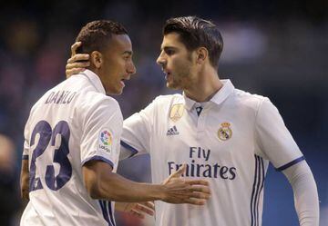 Money-makers | Real Madrid's Alvaro Morata celebrates his goal with team mate Danilo.