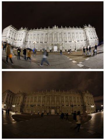 El Palacio Real de Madrid antes y durante la Hora del Planeta