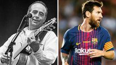 Imágenes de Joan Manuel Serrat actuando y de Leo Messi en un partido con el FC Barcelona